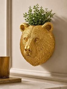 Pot de fleurs mural en résine avec tête de lion et d'ours dorés, pot de fleurs mural texturé pour plantes grasses, décoration murale de luxe, pour le mur du salon, la clôture du balcon, le porche, le mur du café & l'ornement mural de verdure moderne et glamour, décoration de jardin, pots de jardin - Nouveau style - Voir 7