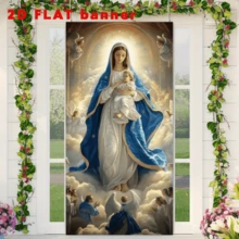 2D Flag - Religious Theme Banner Background, Featuring The Image Of The Virgin Mary Holding The Baby Jesus, Along With Elements Of Angels, Auspicious Clouds And Believers. Made Of Polyester Fabric, It Does Not Require Power Supply. - 1 - View 6