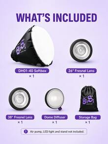 Bussi DH01-40 Softbox Inflable, Almacenamiento Portátil Plegable para Exteriores, Inflado Rápido en 30s, Incluye Juego de Lentes Fresnel, Compatible con Montura Godox, Perfecto para Iluminación de Retrato, Transmisión en Vivo, Cosplay y Fotografía de Productos (Bomba de Aire No Incluida) - Ver 2