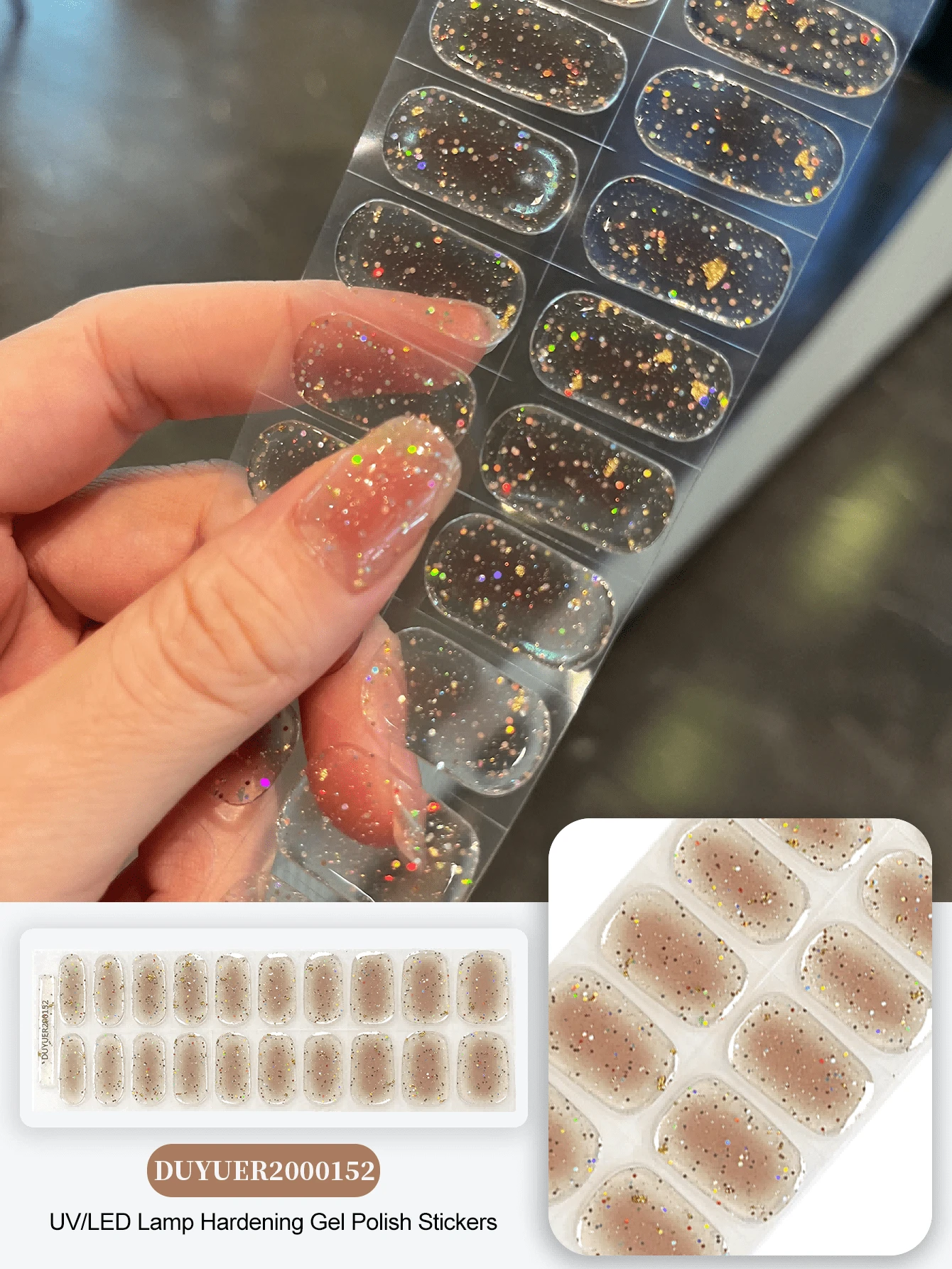 Cross-Border New Semi-Cured Gel Summer Toenail Stickers, Glitter Shiny Design, In Stock Wholesale, Waterproof Long-Lasting - 彩色 - 查看 1