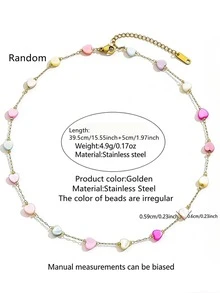 VceTd 1pc Stainless Steel Star Shaped Beaded Necklace, Cute Style Suitable For Dating Or Valentine's Day Gift For Your Loved One - Yellow Gold - View 3