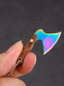 1pc Mini Decorative Knife, Used For Opening Express Boxes, Decorative Keychain/Hanging Chain, Portable And Lightweight, Wooden Handle Stainless Steel Blade, Fun And Colorful, Comes With Leather Sheath And Chain - Multicolor - View 5