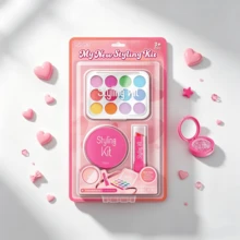 Kids Pretend Makeup Kit For Girls,  Liquid & Powder Free Play Makeup Toy Set, Birthday Christmas Halloween Gift For Little Girls Age 3+ - Baby Blue - View 6