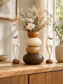 1pc Resin Layered Round Vase With Deer Decoration, Bohemian Farmhouse Style, Suitable For Reed Grass, Dried Flowers And Artificial Floral Arrangements, Dining Table Centerpiece, Suitable For Restaurant, Living Room, Entryway, Shelf And Wedding - Multiple Styles - View 6