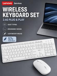 Lenovo 2.4G无线键盘鼠标套装，105键，纤薄简约时尚设计，适用于商务办公、家庭、笔记本电脑、平板电脑等。 - 白色 - 查看 2