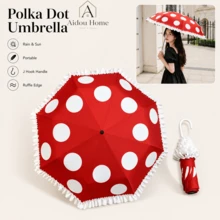 1pc Aesthetic Ruffle Edge Umbrella Polka Dot Fashion Compact Folding Umbrella Lightweight Windproof UV Rain Umbrella Cute Gift For Women Girls Daily Use Travel Must Have - Polka Dot Lace Umbrella - View 15