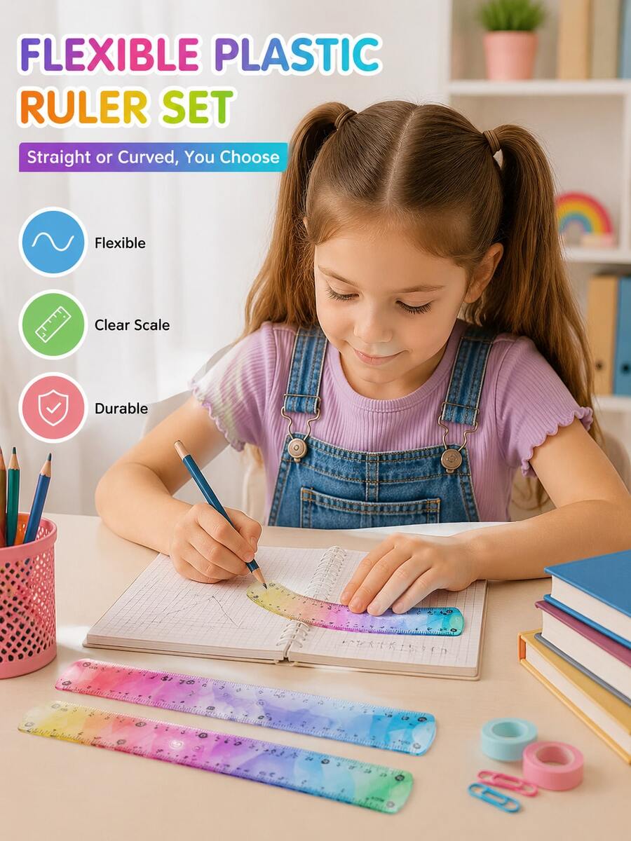 1pc Soft Plastic Rainbow Rulers 15/20/30cm Flexible Ruler For Precision Measurement, Drawing And School Office Supplies