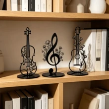3件組音樂花卉線條樹脂裝飾品，樂器與音符雕塑裝飾，適用客廳/桌面 - 3pcs - 查看 2