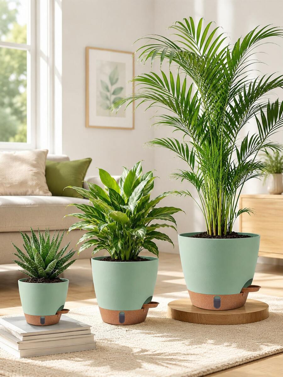 5pcs Self-Watering Planters Set, Plastic Planting Pots With Drainage Holes And Trays, Indoor/Outdoor Plant Seedling Pots - Flowerpot - View 1