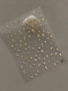 1張金屬金色美甲貼紙，3D浮雕海洋生物與貝殼設計，優雅海洋風美甲飾品 - 彩色 - 查看 6