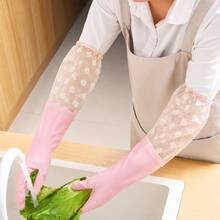 2pcs Floral Print PVC Cleaning Gloves - Multi-Functional Practical Household Cleaning Gloves (Suitable For Bathroom, Toilet, Living Room And Bedroom) - Multicolor - View 8