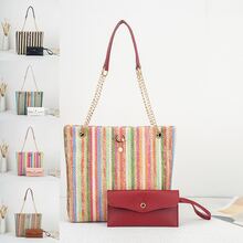 Bolso bandolera tejido arcoíris dulce y fresco 2026 nueva moda estilo japonés con colgante de perla cabeza de gato bolso de hombro - Multicolor - Ver 1
