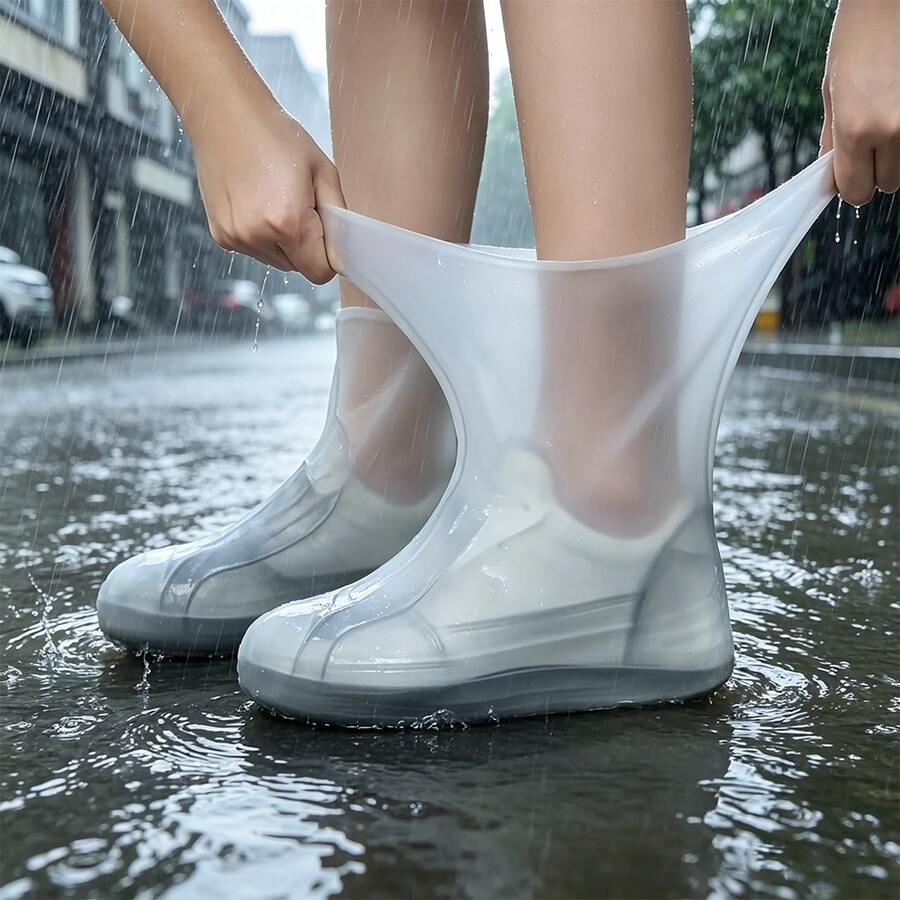 1 Pair High Elasticity Silicone Waterproof Shoe Covers, Reusable Anti-Slip Rain Shoe Covers, Thickened Wear-Resistant High Elasticity Silicone Material, Sealed Waterproof, Rainwater Won't Seep Into Shoes, Anti-Slip On Wet Surfaces, Unisex, Suitable For Rainy Day Commuting, Outdoor Hiking, Cycling, Driving, Fishing, Rainy And Muddy Environments, Easy To Clean Shoe Covers Compatible With Most Shoes And Boots, Foldable And Portable, Easily Fits In Pockets And Backpacks, Ideal Gift For Outdoor Enthusiasts