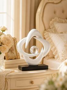 Modern Abstract Sculpture Decor, Gold White Tabletop Statue, Crystal Ball Decorative Figurine, Luxury Shelf Decor, Living Room Office Desk Ornament, Entryway Home Decoration Gift - 1pc - View 3