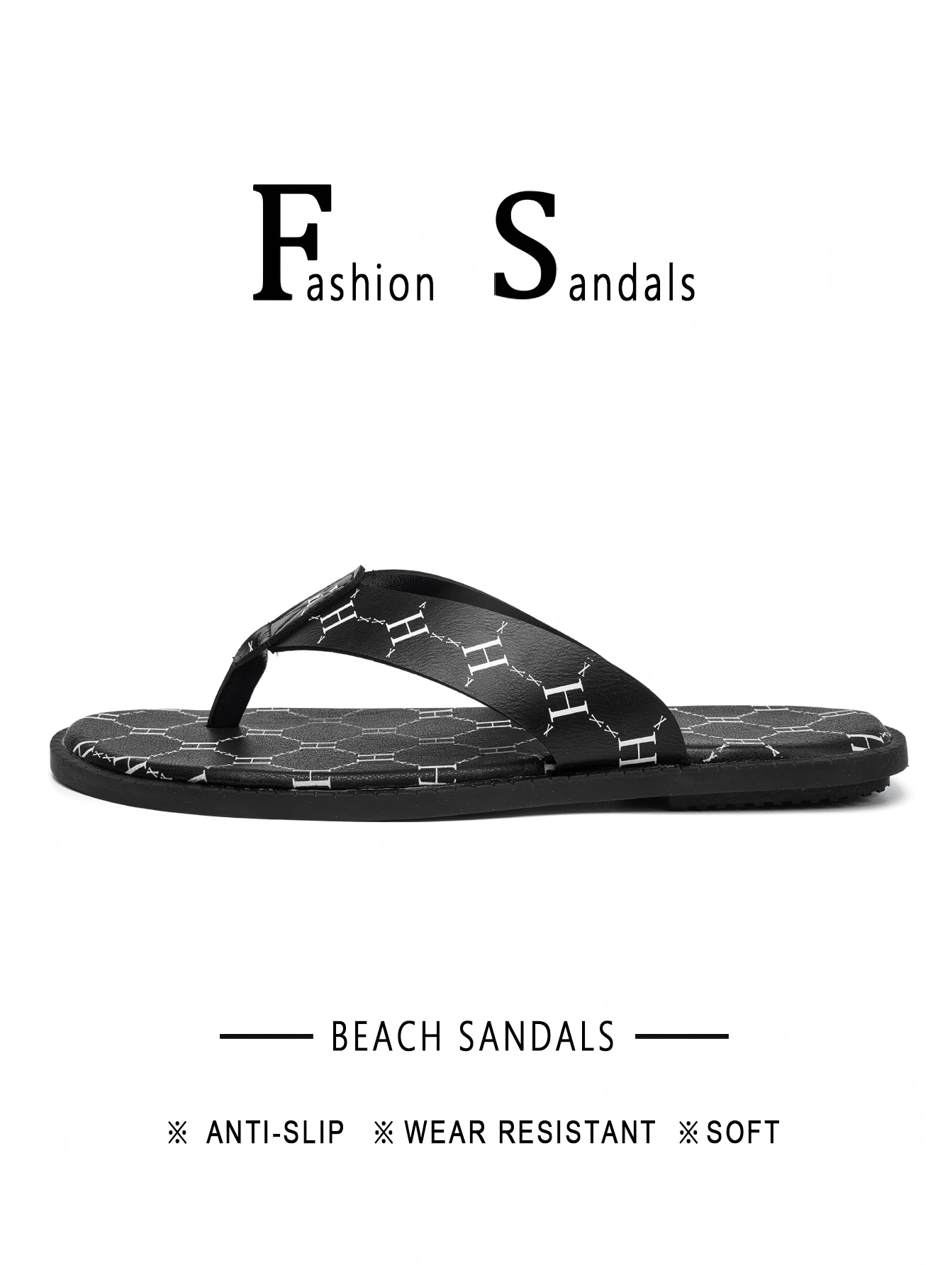Men's Printed Flip Flops, Beach Style H-Pattern Thong Sandals, Comfortable For Beach, Casual Commute, Versatile