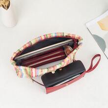 Bolso bandolera tejido arcoíris dulce y fresco 2026 nueva moda estilo japonés con colgante de perla cabeza de gato bolso de hombro - Multicolor - Ver 5