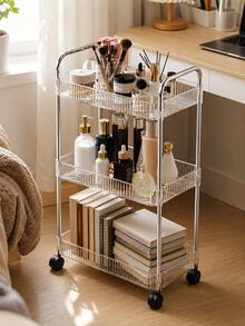 1pc Transparent Mobile Cosmetic Storage Cart, Large Capacity Multi-Functional Bathroom Organizer Display Rack, Bathroom Accessories, Rolling Cosmetic Storage Trolley, Suitable For Office, Bathroom, Kitchen, Living Room Mobile Storage Rack - Clear - View 7