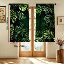 2pcs/Set, Multicolor, Tropical Leaf And Monstera Pattern, Vibrant Botanical Style Printed Curtains, 100% Polyester Fabric, Rod Pocket Design 2 Panels, Unlined, 180gsm, 180cm Wide, Ideal For Bedroom, Living Room And Coastal Themed Spaces - Multicolor - View 17