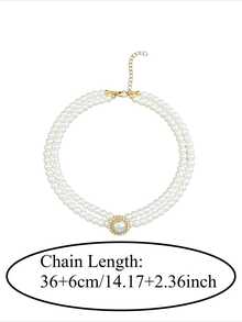 1pc Elegant Double Layer Faux Pearl Necklace With Gift Box, Vintage Rhinestone Pearl Pendant Necklace, Showcasing Feminine Charm And Exuding Classical Elegance, Ideal Gift For Weddings, Proms, Birthday Parties - White - View 2
