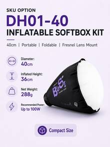 Bussi DH01-40 Softbox Inflable, Almacenamiento Portátil Plegable para Exteriores, Inflado Rápido en 30s, Incluye Juego de Lentes Fresnel, Compatible con Montura Godox, Perfecto para Iluminación de Retrato, Transmisión en Vivo, Cosplay y Fotografía de Productos (Bomba de Aire No Incluida) - Ver 4