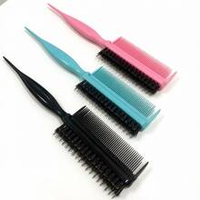 1pc Professional Double-Sided Hair Styling Comb, 3-Row Teasing Brush, Boar Bristle Detangling Comb, Pointed Tail Updo Comb, Fine-Tooth Bangs Comb - Black - View 4