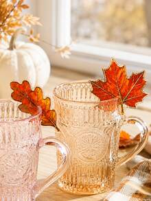 1pc/6pcs Autumn Maple Leaf & Oak Leaf Acrylic Drink Cup Tags, Thanksgiving Cup Identification Charms, Farmhouse Harvest Table Decor, Reusable Cup Labels, Halloween Holiday Dinner Tabletop Decorations, Vintage Leaf Party Table Decor Gifts - Multicolor - View 6