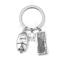 1 pieza Llavero de teclado de juego plateado nuevo, llavero colgante de computadora de aleación de zinc con diseño creativo de ratón de computadora y moda de juego - Plata antigua - Ver 2