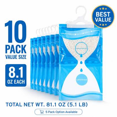 Paquete de 5/10 bolsas absorbentes de humedad colgantes, 230 g (8.1 oz), deshumidificador para armario, baño, zapatero y lavadero.