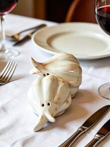 2pcs Novelty Garlic-Shaped Ceramic Salt & Pepper Shakers, White Rustic Seasoning Bottles, Cute Kitchen Decor, Perfect Gift For Home Cooking Lovers - Multicolor - View 5