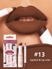 USHAS 2-In-1 Matte Lipstick & Lip Liner Kit, Waterproof & Long-Lasting, Velvet Finish Lipstick And Matching Lip Liner Combo, Non-Stick Cup, All-Day Wear, Nude & Bold Shades For Everyday & Party - #13 - View 9