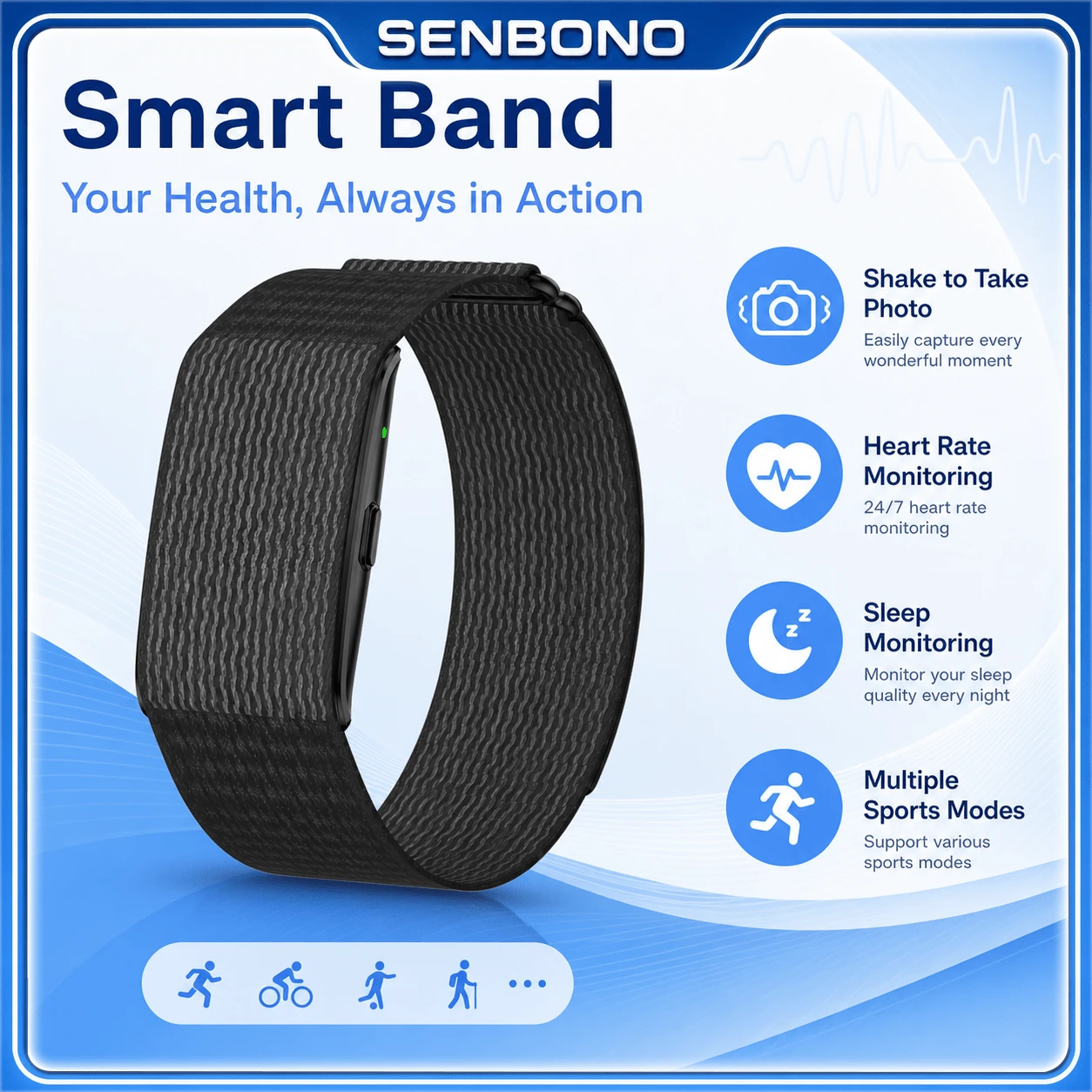 SENBONO New Smart Bracelet: Fitness Tracking, Multi-Sport Modes, And Incoming Call Reminder - Fashionable Multi-Functional Smart Watch - View 1