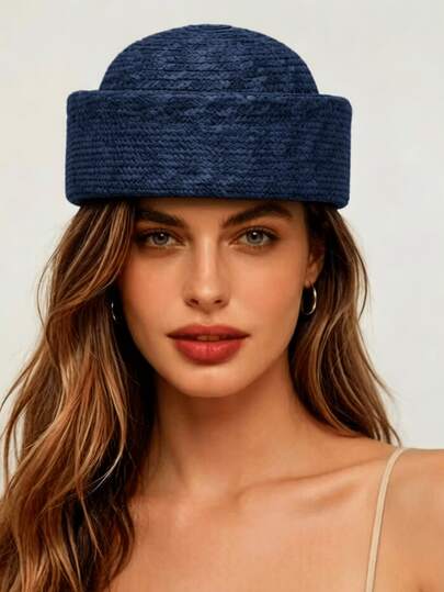 1pc Summer Japanese Vintage Art Style Beret Hat With Tissue Pocket, Woven Straw Sun Hat, Women's Round Top Concave Straw Hat, Round Top Straw Hat, Unisex, French Vintage Beach Beret, Men's And Women's Boat Hat, Suitable For Daily Wear, Vacation, Hair Accessory, Best Gift For Friends On Birthday And Festival