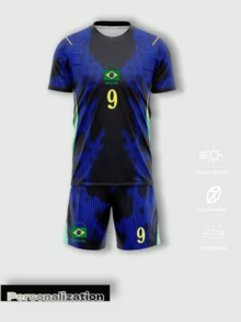 2pcs Brazil Special Edition Football Jersey Set (Jersey & Shorts), 2026 Football Project Sports - Blue - View 2