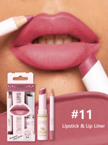 USHAS 2-In-1 Matte Lipstick & Lip Liner Kit, Waterproof & Long-Lasting, Velvet Finish Lipstick And Matching Lip Liner Combo, Non-Stick Cup, All-Day Wear, Nude & Bold Shades For Everyday & Party - #11 - View 9