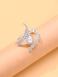 STONEFANS 1pc Premium Streamlined Full Diamond Open Ring, Sophisticated Commuter Style Versatile Accessory, Proposal Ring - Geometry - View 9