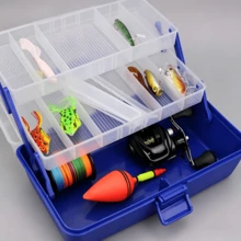 Double-Layer Flip-Top Lure Fishing Tackle Box, (Artificial Lures As Optional Accessories) With Detachable Multi-Compartment Storage Dividers For Classified Storage; Can Hold Lures, Fishing Lines And Reels, Portable Storage Case For Outdoor Angling - Random Color - View 2