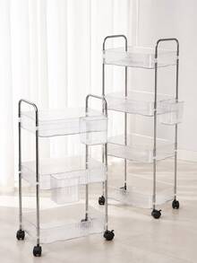 1pc Transparent Mobile Cosmetic Storage Cart, Large Capacity Multi-Functional Bathroom Organizer Display Rack, Bathroom Accessories, Rolling Cosmetic Storage Trolley, Suitable For Office, Bathroom, Kitchen, Living Room Mobile Storage Rack - Clear - View 9