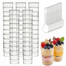 20pcs/50pcs Dessert Cups, 3.3oz 100ml Dessert Cups With Spoons And Lids, Plastic Dessert Bowls, Reusable Plastic Rectangular Dessert Cups, Mini Serving Trays, Cake Molds, Suitable For Desserts, Pudding, Mousse, Picnic, Party - Transparent - View 14