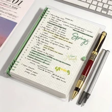 4件組高級筆記本套裝，1本A5格線筆記本 + 1支高級鋼珠筆 + 2支替芯，可拆卸螺旋裝訂，PVC封面，高級紅黑配色鋼珠筆，日常辦公用品，完美禮品選擇，極簡風格，音樂，可更換內頁 - 4pcs/set - 查看 1