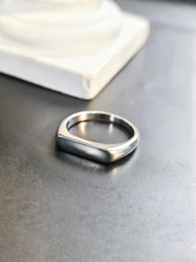 1pc Fashion Minimalist Polished Alloy Geometric Seal Ring, Gold & Silver Versatile Stackable Personalized Ring Suitable For Men's Daily Wear - Silver - View 10