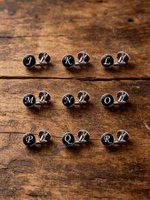 1 Pair Halloween Wedding/Men's 26 English Alphabet Time Gemstone Cufflinks, Fashion Creative Accessories For French Shirt, Wedding Season Groom Cufflinks - Black - View 2