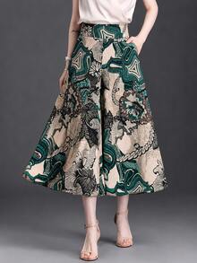 Elegant Autumn/Winter Wide Leg Pants, Bohemian Style Floral & Leaf Print, Slimming High Waist - Multicolor - View 2