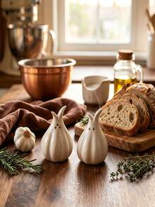 2pcs Novelty Garlic-Shaped Ceramic Salt & Pepper Shakers, White Rustic Seasoning Bottles, Cute Kitchen Decor, Perfect Gift For Home Cooking Lovers - Multicolor - View 9
