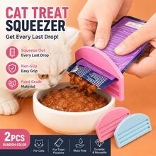 2pcs Cat Treat Squeezer, Pet Food Squeezer For Cat Treat Tubes, Non-Slip Easy Grip, Wet Food Feeding Tool, Cat Stuff, Cat Accessories, Pet Feeding Supplies, Random Color - One Size Fits All - View 2