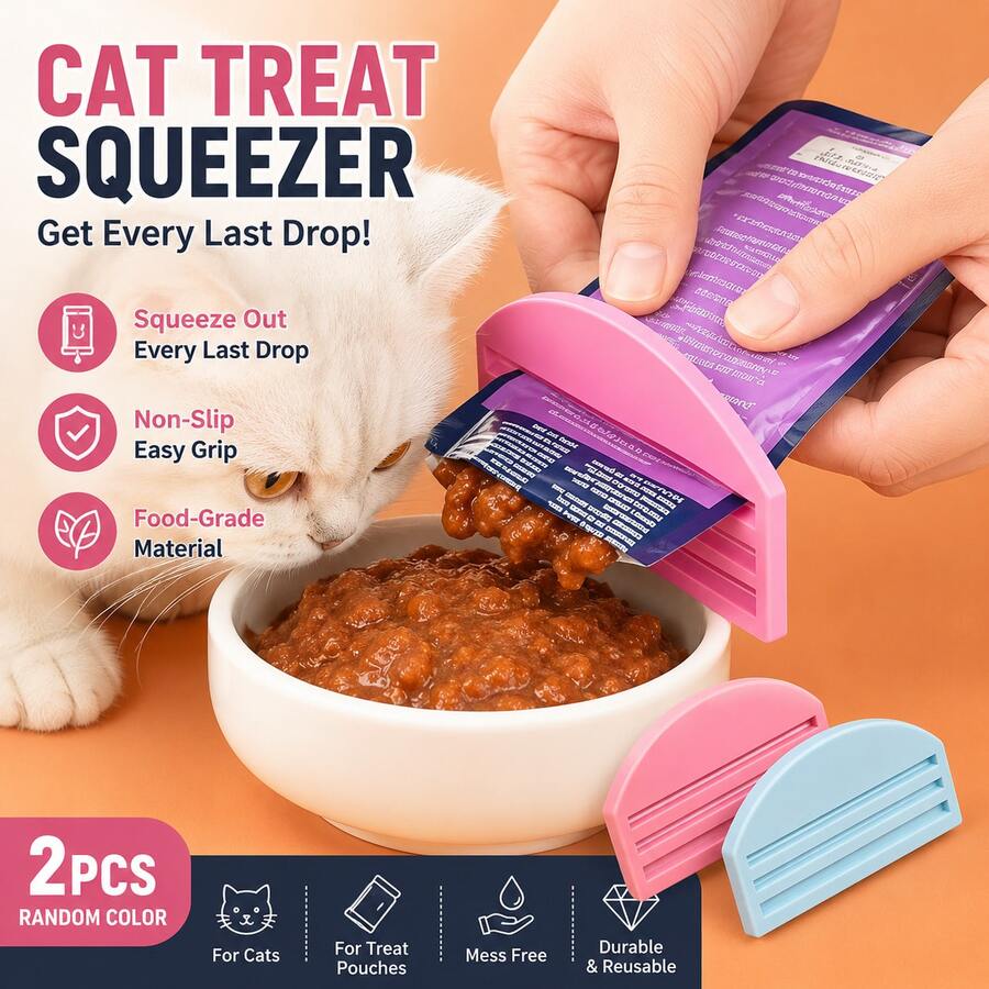 2pcs Cat Treat Squeezer, Pet Food Squeezer For Cat Treat Tubes, Non-Slip Easy Grip, Wet Food Feeding Tool, Cat Stuff, Cat Accessories, Pet Feeding Supplies, Random Color