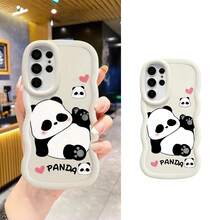 Cute Fashionable Macaron Cartoon Panda Painted Pattern Wavy Phone Case, Minimalist Style, Suitable For Galaxy S22/23/24/S25/A04/05/06/A07/A17/A14/A15/A16/A24/A25/A34, Note 7/8/9/10/11/12/13/14, 9/10/12/13C/14C/A5, Honor X, HW, C53 C55. Compatible With IPhone17/16/11/13/15Plus/15Pro/15ProMax/12/14ProMax/11ProMax/12Pro/12ProMax/13Pro/13ProMax/14Pro/14Plus/Honor X7B 4G - White - View 1