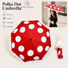 1pc Aesthetic Ruffle Edge Umbrella Polka Dot Fashion Compact Folding Umbrella Lightweight Windproof UV Rain Umbrella Cute Gift For Women Girls Daily Use Travel Must Have - Polka Dot Lace Umbrella - View 12