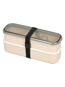 Double-Layer Wheat Straw Divided Bento Box With Elastic Band, Transparent Lid, Large Capacity, Microwave , Suitable For Office Commute, Students, Picnic And Spring Outings - Multicolor - View 14