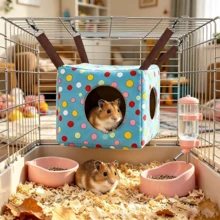 Small Animal Hideaway& Hammock, Cozy House For Small Pets,Washable Pet Cave& Hideout Corner, Hanging Hammock Hideout Bed, Cage Accessories For Guinea, Hamster, Rat, Glider, Squirrel, Ferret, Kitten, Squirrel, Chinchilla - A - View 3