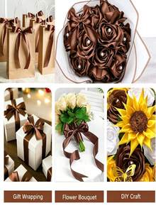 1 Roll Brown Ribbonr Bouquet Packaging Ribbon, 10 Yards Coffee Brown Double-Sided Satin Ribbon, Gift Wrapping Ribbon, For DIY Crafts, Gift Packaging, Wedding Decoration, Bow Making, Wedding Candy Box Packaging, Christmas And Party Decoration - Multicolor - View 3